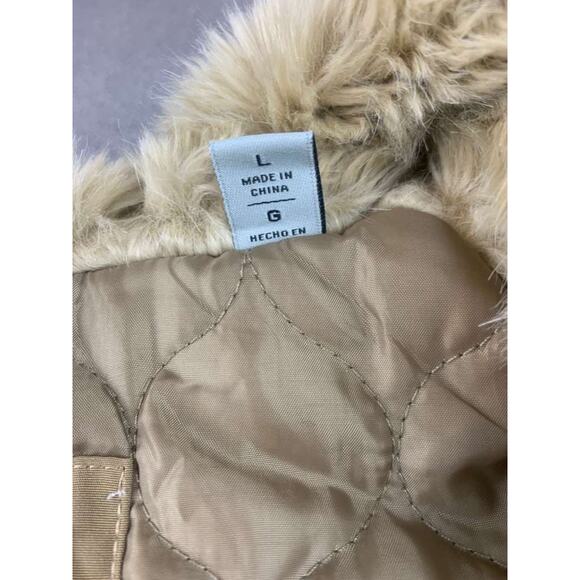 Levi’s Hooded Parka Jacket Women L Tan Faux Fur Trim Quilted Lining Drawcord - Picture 5 of 13